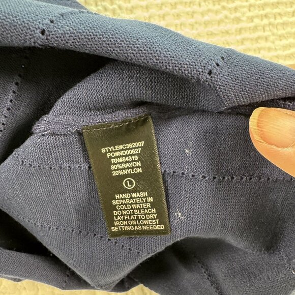 Cyrus Pointelle Scallop Trim Mock Neck Navy Tank Large NWT - Picture 10 of 11